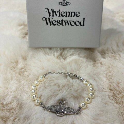 Vivienne Westwood Mini Bas Relife 西太后浮雕珍珠手鍊 銀 全新全配