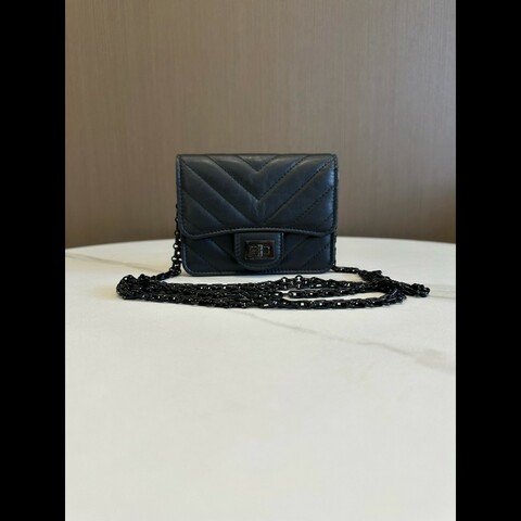 Chanel 香奈兒 255 So Black 小廢包 黑色牛皮V紋 鏈條卡包