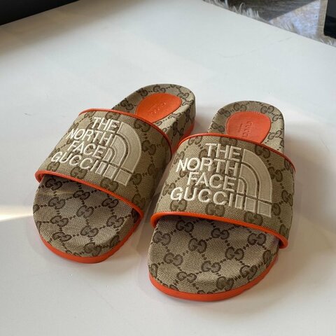 Gucci × The North Face 聯名 老花 帆布 真皮 刺繡 休閒 涼鞋 拖鞋 38號