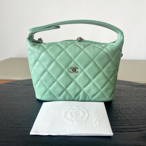 Chanel 香奈兒25C薄荷綠荔枝紋手提小包飯盒包斜挎包單肩包