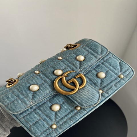 【威選精品】  ✨ Gucci Marmont 22 牛仔珍珠鏈條包 ✨