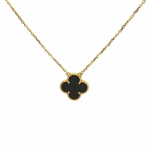 VAN CLEEF&ARPELS VintageAlhambra中號單花項鏈新扣18K黃金/縞瑪瑙