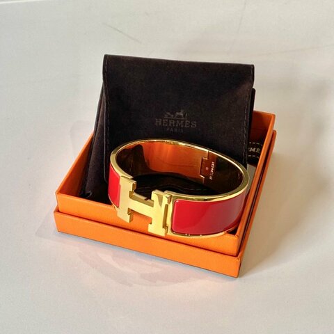 HERMES Clic Clac H 紅色 金色 寬版 PM手環 手鐲