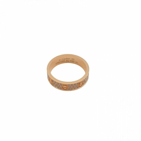CARTIER LOVE三排鑽滿天星寬版戒指18K黃金/鑽石53