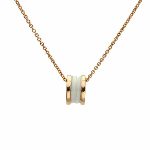 BVLGARI B.ZERO1彈簧項鏈三環扣18K玫瑰金/白陶瓷