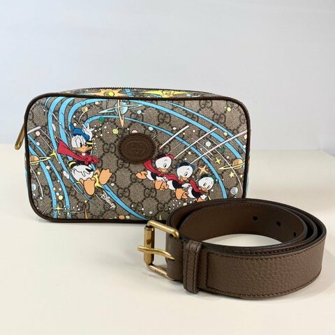 GUCCI x Disney 唐老鴨 限量 聯名款 兩用 皮帶 胸口包 腰包 602695 現貨
