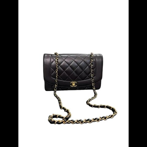 Chanel黑金雙C扣菱格紋鏈條包