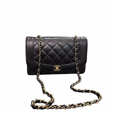 Chanel黑金雙C扣菱格紋鏈條包