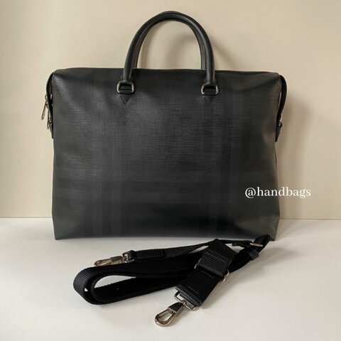 Burberry 灰黑 格紋 防水材質 拉鍊 手提 側背 兩用 公事包 8013986