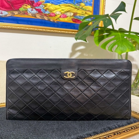 CHANEL Vintage 經典菱格羊皮手拿包