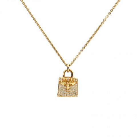 HERMES AmulettesBirkin項鏈滿鑽18K玫瑰金/鑽石