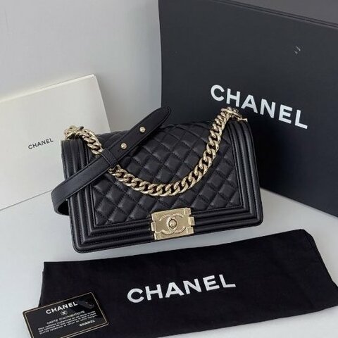 閒置新 香奈兒/Chanel Leboy 黑金羊皮中號 鏈條肩背斜背包