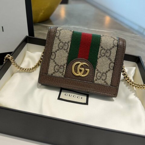 Gucci 經典 Ophidia 老花鏈條短夾