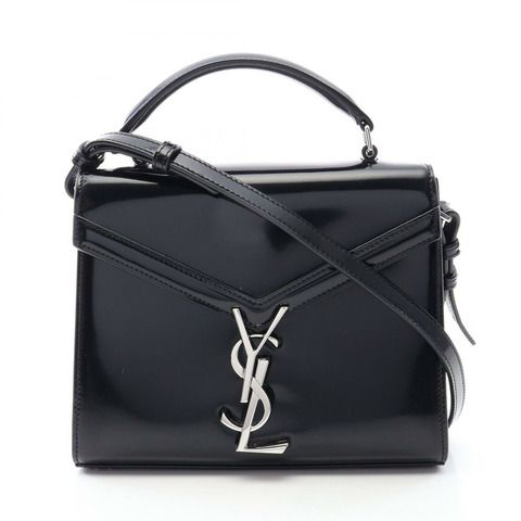 SAINT LAURENT PARIS Cassandra 單肩手提包，漆皮黑色，二手女款