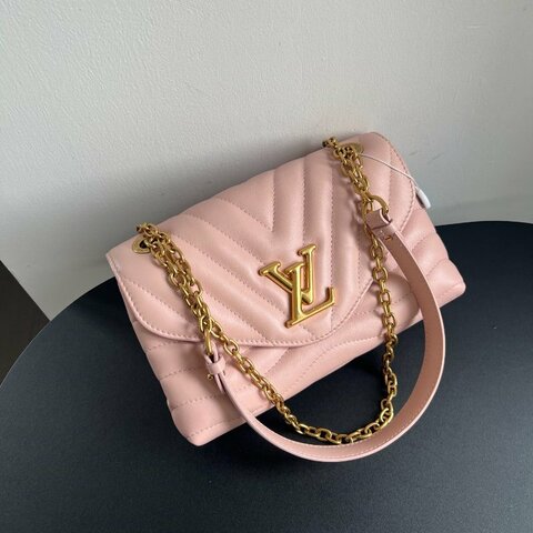 芯片款 路易威登/Louis Vuitton New Wave 粉金鏈條肩背包