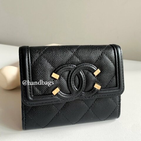 CHANEL Filigree Vanity 黑色 荔枝牛皮 雙層 卡包 零錢包 A81460 現貨LW
