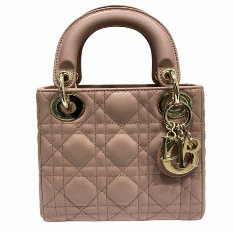 DIOR 迪奧 MINI LADY DIOR 煙粉色 皮革 淡金釦