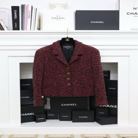Chanel 1994年紫红色金扣粗花呢两口袋外套