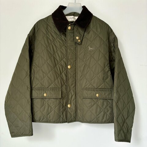 ::CELINE:: 軍綠色輕薄尼龍絎縫獵裝金釦馬車刺繡夾克 36號
