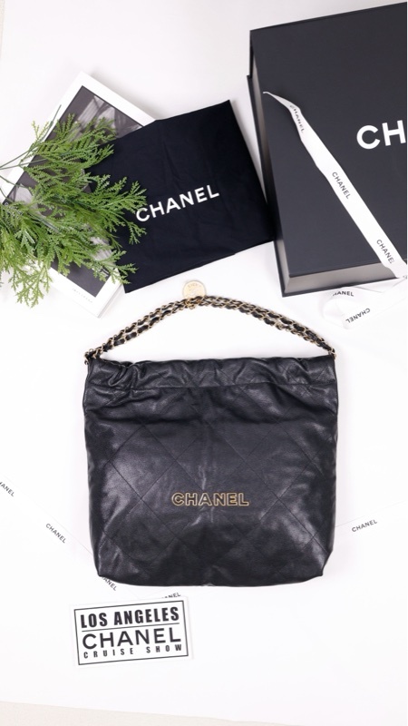 Chanel 24K黑金荔枝皮珐琅字母22bag子母包小号垃圾袋