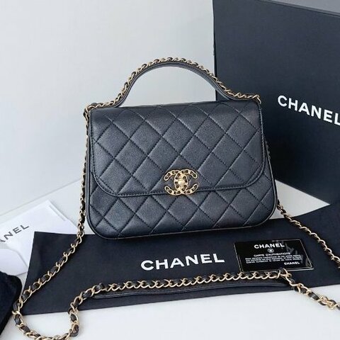 近新品 香奈兒/Chanel 19Bag黑金手提郵差鏈條包