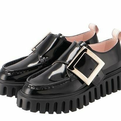 Roger Vivier Viv' Go-Thick 黑色 金屬釦 漆皮 樂福鞋 男碼 RVW64632110MRKB999