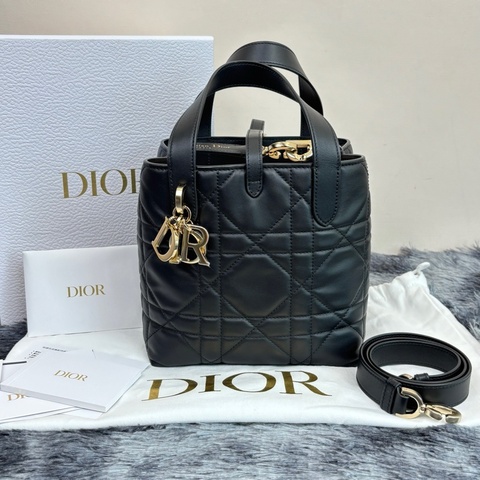 迪奧Dior Toujours 小號 豎版土著 黑色 藤格紋手提包斜挎包
