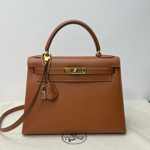 Hermes愛馬仕Kelly28金棕Courchevel皮手提包斜背包