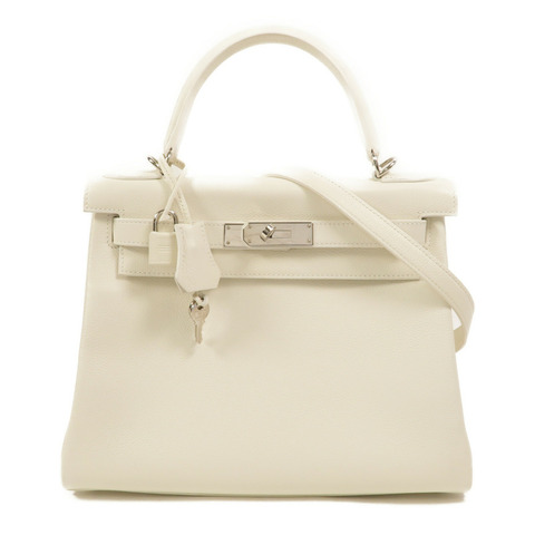 HERMES Evercolor皮革Kelly 28手挽肩背兩用袋Craie
