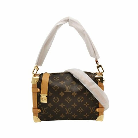 Louis Vuitton (LV) Side Trunk中型棕色植鞣革老花斜背包肩肩包晶片款