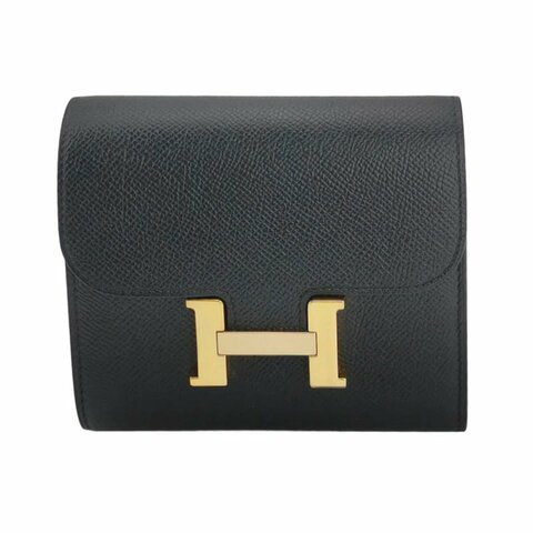 Hermes Constance康康小號字母H扣錢包Epsom牛皮金扣89黑色C刻