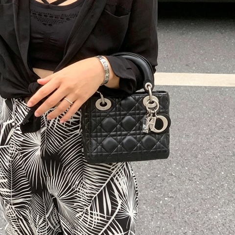 Dior迪奧Lady Dior三格黑銀戴妃包mini🌸