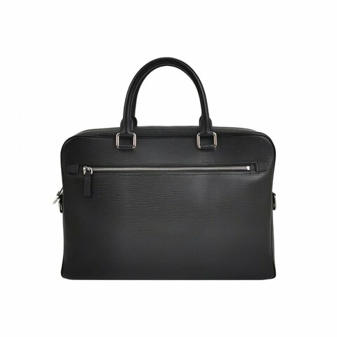 Louis Vuitton (LV) Porte Documents黑色牛皮純色水波紋手提包