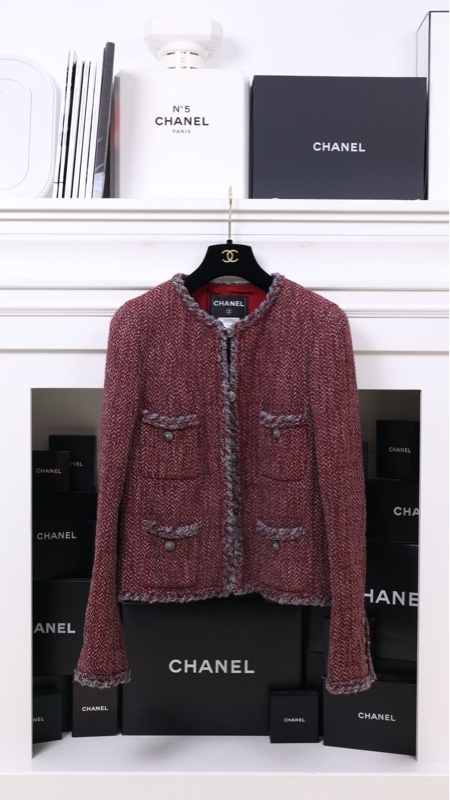 Chanel 08年红色灰边四口袋外套