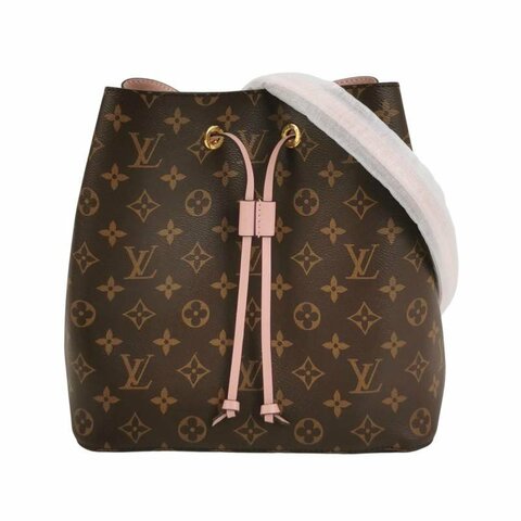 Louis Vuitton (LV) NÉONOÉ中型棕色牛皮Monogram印花抽繩肩背包晶片款