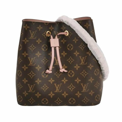 Louis Vuitton (LV) NÉONOÉ中型棕色牛皮Monogram印花抽繩肩背包晶片款