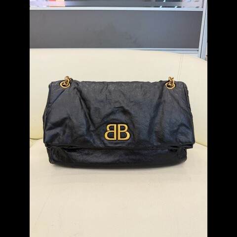 Balenciaga巴黎世家 Monaco 黑金油蠟皮中號鏈條包