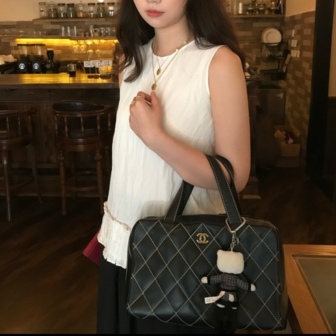 【昭和復古風🇯🇵中古女孩必買👘全網最低價✨】Chanel中古包 黑色牛皮 外縫線保齡球