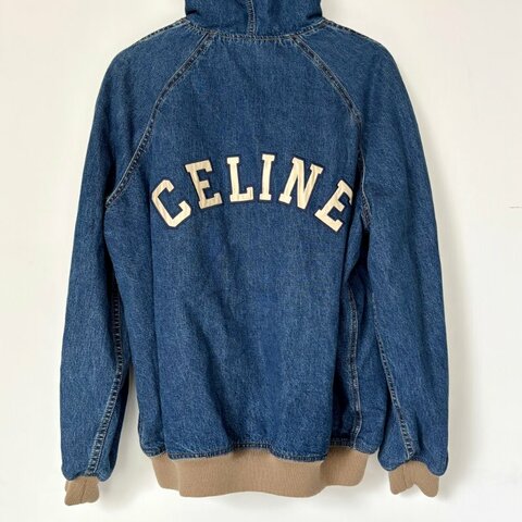 ::CELINE:: 拼布白色字母 單寧連帽牛仔外套 M號 休閒款