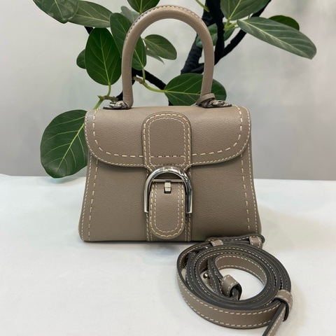 德爾沃Delvaux Brillant Mini 大象灰外縫線款 銀釦手提包斜背包