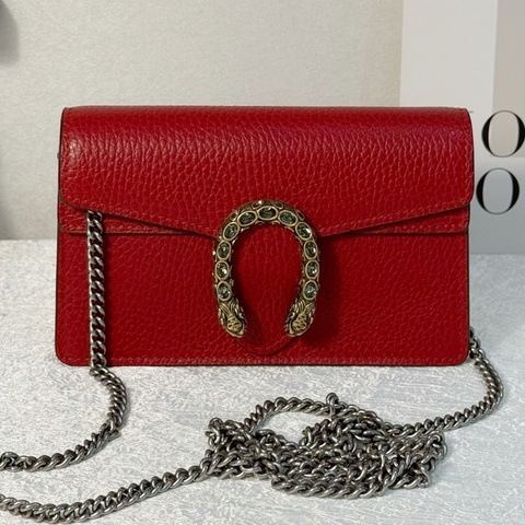 Gucci酒神鑽扣 紅色mini 帶龍蝦扣