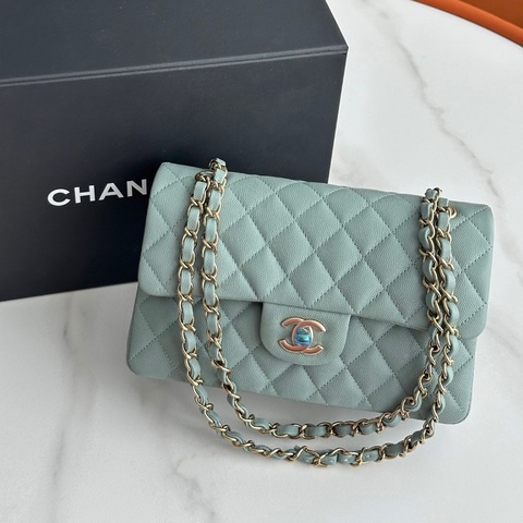 Chanel香奈兒 CF Small 23小號 薄荷綠荔枝紋牛皮單肩包斜背包 淺金扣｜芯片款