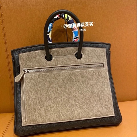 Hermes 99新閒置 大象灰 Birkin25銀扣後加掛小袋 Z刻