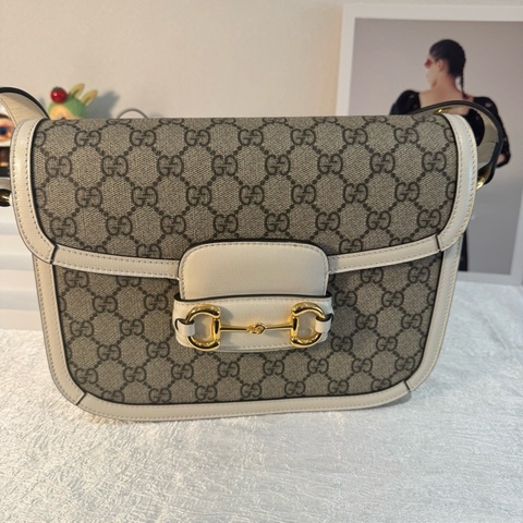 Gucci 古馳1955馬鞍包中號 白色老花