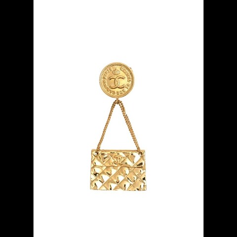 Chanel 素金CF包包吊坠胸针