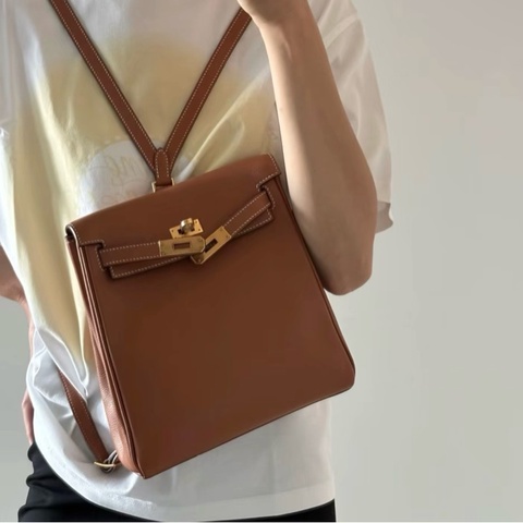99新 Z刻 愛馬仕Hermes kelly ado 金棕金扣 ec皮