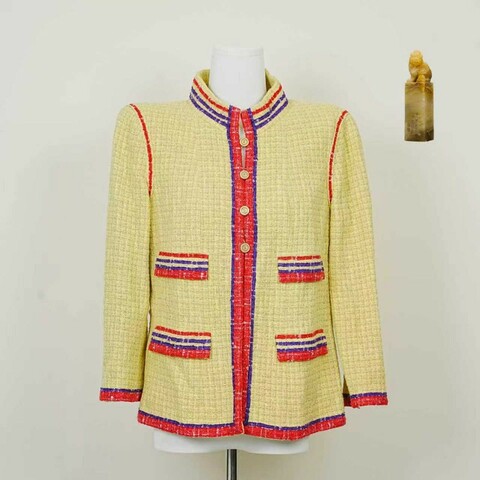 Chanel 香奈兒42碼 vintage 黃色粗花呢小香風毛呢外套