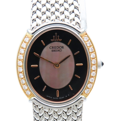 精工 Credor 5A70-3000 SS K18YG 鑲鑽錶殼女錶 SEIKO