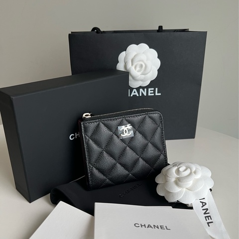 全新🩷Chanel 經典菱格紋粒紋小牛皮L拉鏈短夾