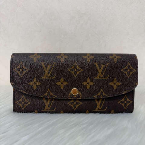 LV M60697 原花 金釦 紫皮 釦式 長夾  Emilie 錢包